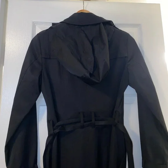 Cole Haan Black Trench Coat with Detachable Hood - Picture 9 of 9